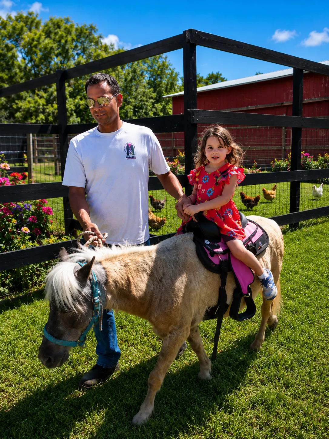 Child enjoying pony rides at Raprager Farms