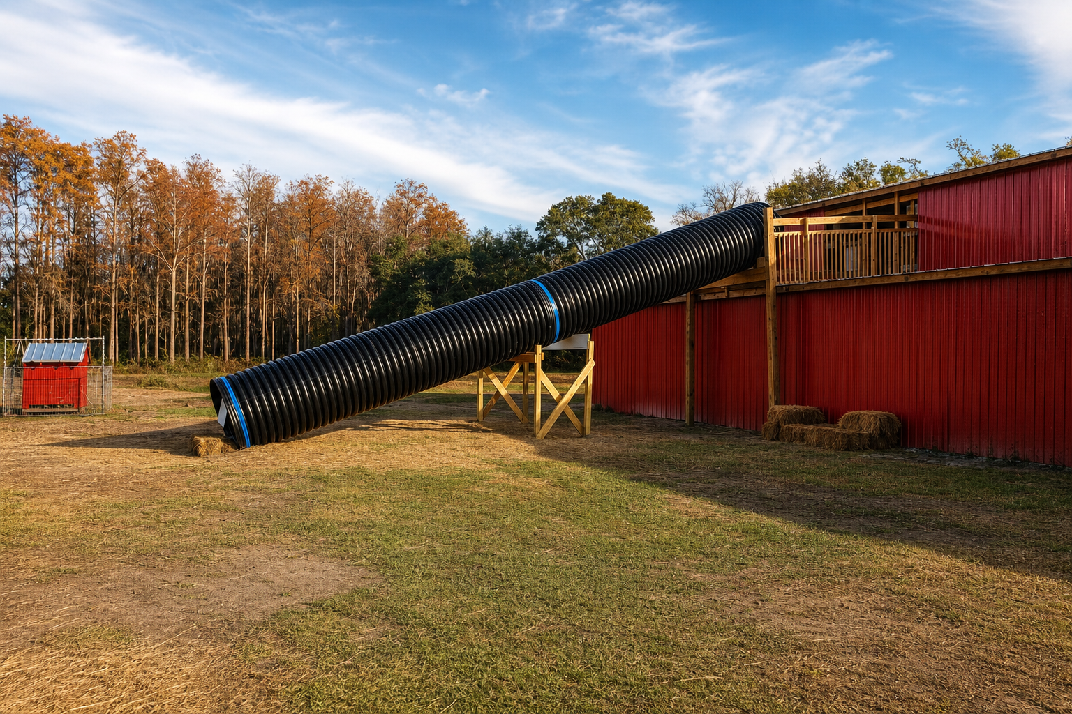 The Hay Chute Slide beside the red barn at Raprager Farms