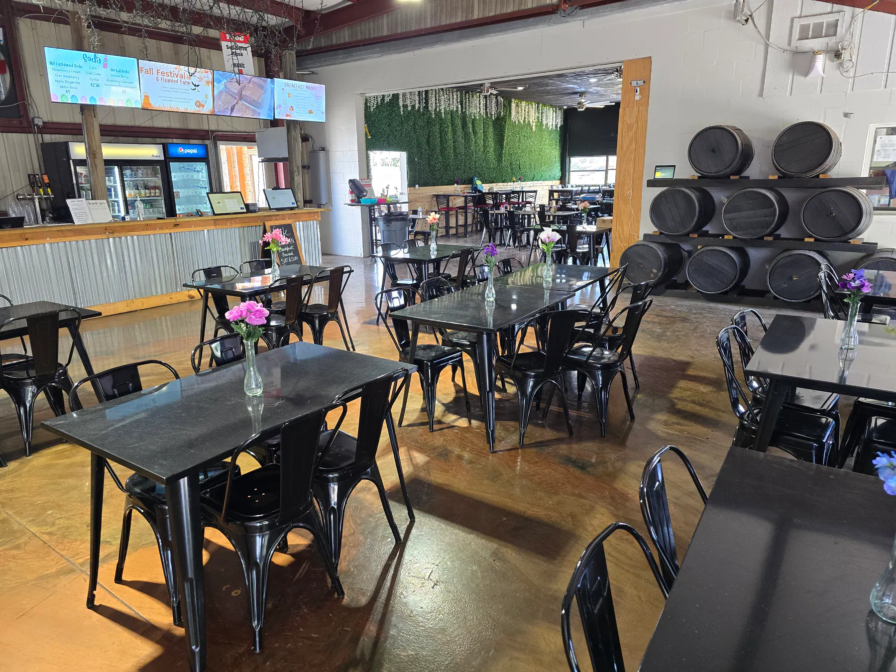 The welcoming farm restaurant dining room